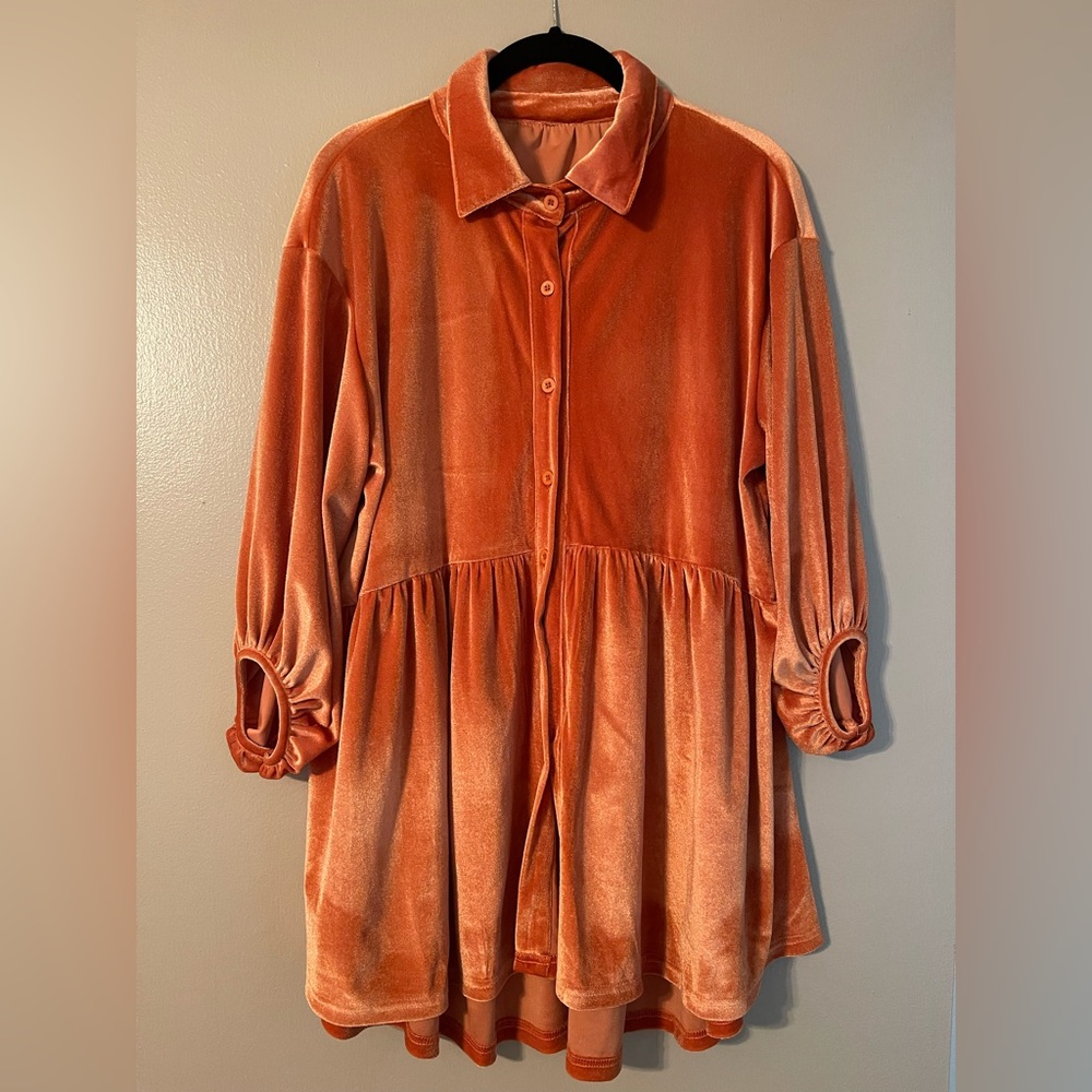 Burnt Orange Velour Babydoll Top